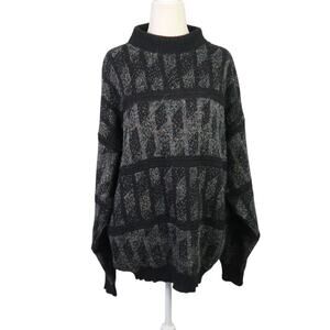 Vintage 90s Cambio Black and Grey Geometric Wool Blend Sweater Mens L